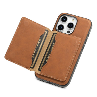 For iPhone 15 Pro Denior D13 Retro Texture Leather MagSafe Card Bag Phone Case(Brown)