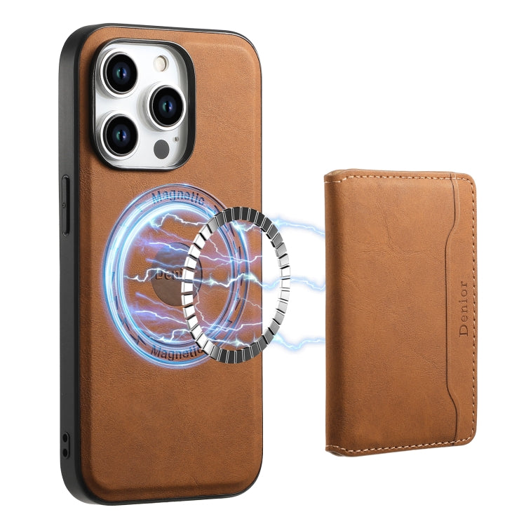 For iPhone 15 Pro Denior D13 Retro Texture Leather MagSafe Card Bag Phone Case(Brown)