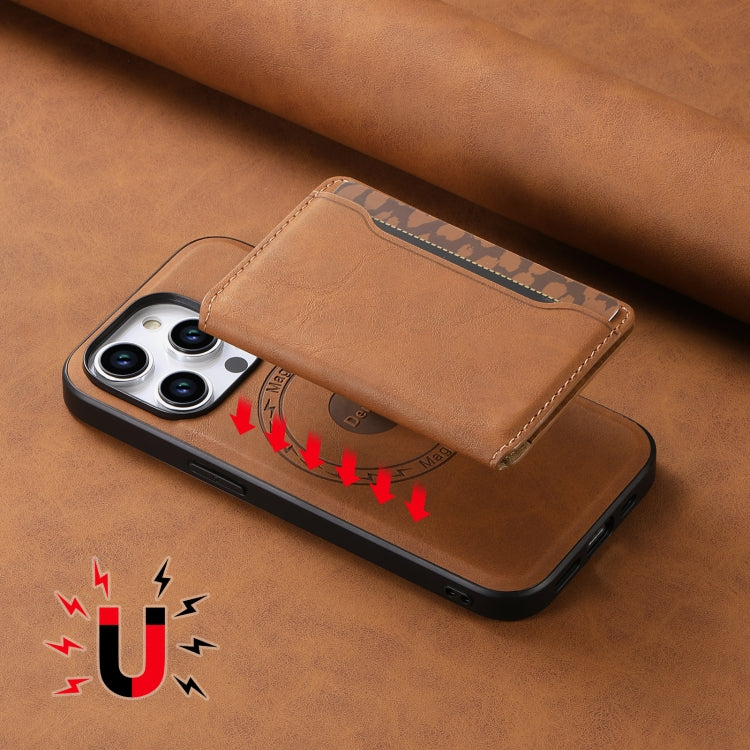 For iPhone 15 Pro Denior D13 Retro Texture Leather MagSafe Card Bag Phone Case(Brown)