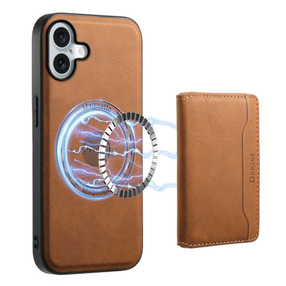 Pour iPhone 16 Denior D13 Étui de téléphone en cuir texturé rétro MagSafe avec fente pour carte (marron)