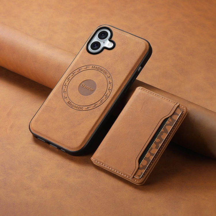 Pour iPhone 16 Denior D13 Étui de téléphone en cuir texturé rétro MagSafe avec fente pour carte (marron)