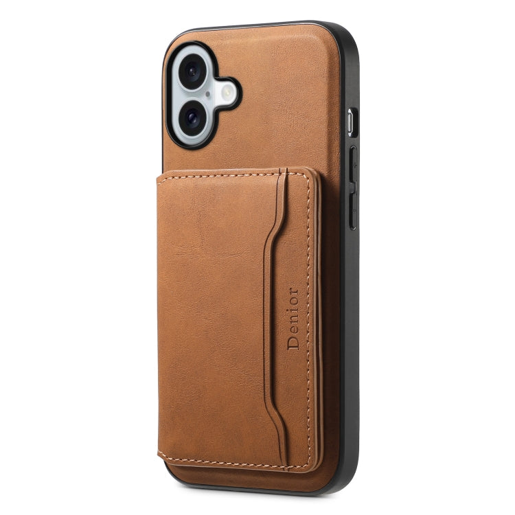 Pour iPhone 16 Denior D13 Étui de téléphone en cuir texturé rétro MagSafe avec fente pour carte (marron)