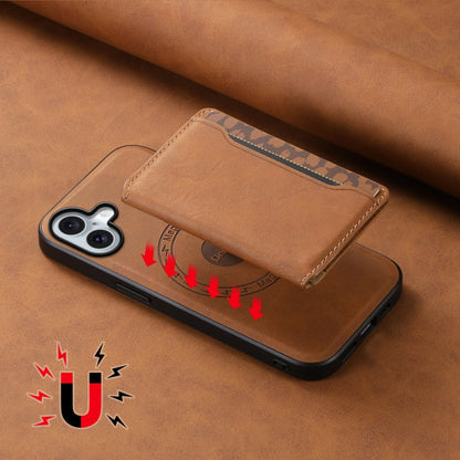 Pour iPhone 16 Denior D13 Étui de téléphone en cuir texturé rétro MagSafe avec fente pour carte (marron)