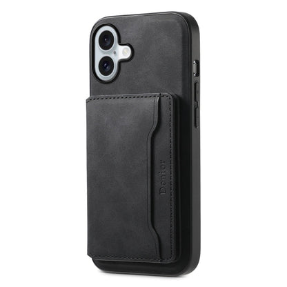 For iPhone 16 Plus Denior D13 Retro Texture Leather MagSafe Card Bag Phone Case(Black)