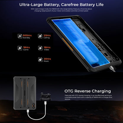 [HK Warehouse] HOTWAV Tab R7 Rugged Tablet, 6GB+256GB, 10.1 inch Android 13 Unisoc Tiger T606 Octa Core 4G Network, Global Version with Google Play(Black Orange)