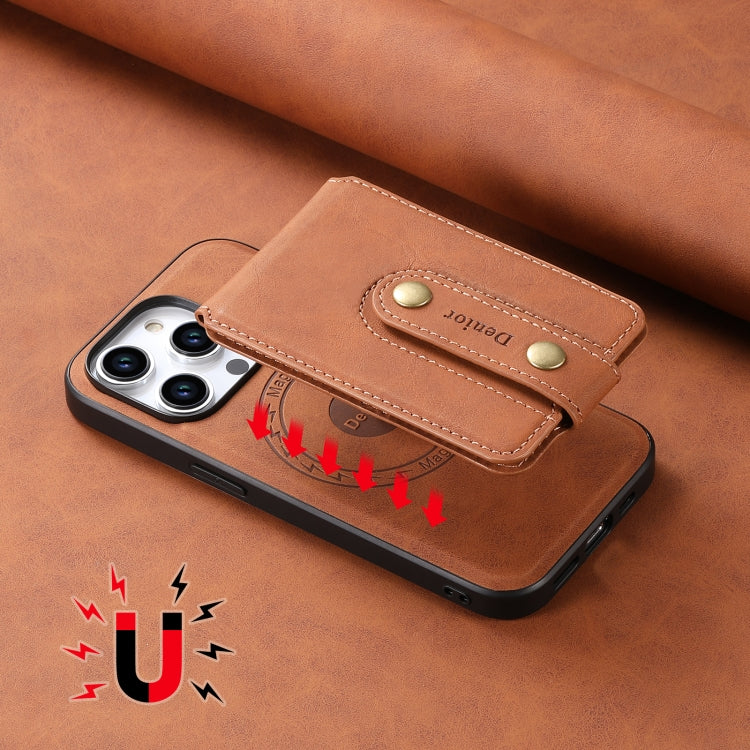 For iPhone 15 Pro Max Denior D14 NK Retro Pattern MagSafe Magnetic Card Holder Leather Phone Case(Brown)