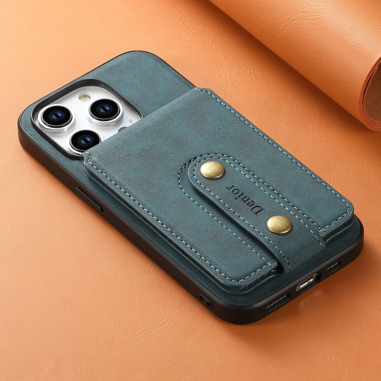 For iPhone 15 Pro Max Denior D14 NK Retro Pattern MagSafe Magnetic Card Holder Leather Phone Case(Blue)
