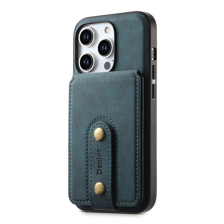 For iPhone 15 Pro Max Denior D14 NK Retro Pattern MagSafe Magnetic Card Holder Leather Phone Case(Blue)