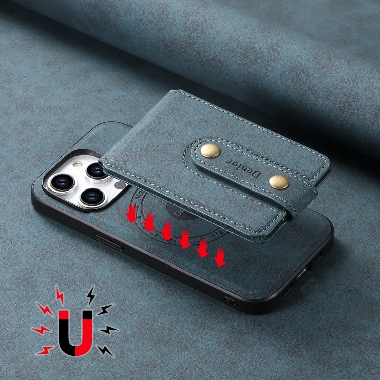 For iPhone 15 Pro Max Denior D14 NK Retro Pattern MagSafe Magnetic Card Holder Leather Phone Case(Blue)