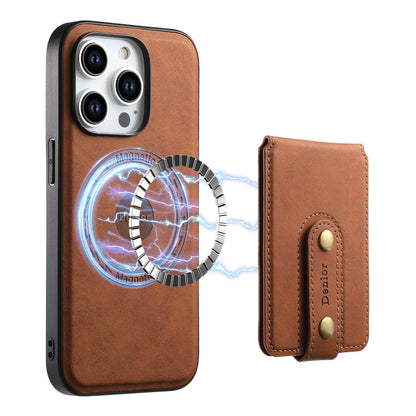 For iPhone 15 Plus Denior D14 NK Retro Pattern MagSafe Magnetic Card Holder Leather Phone Case(Brown)