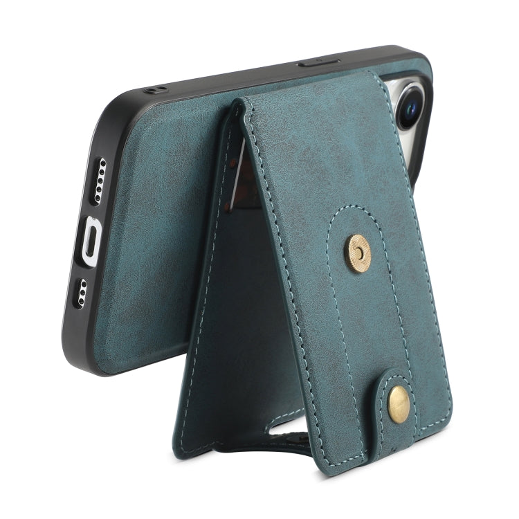 For iPhone 14 Pro Denior D14 NK Retro Pattern MagSafe Magnetic Card Holder Leather Phone Case(Blue)