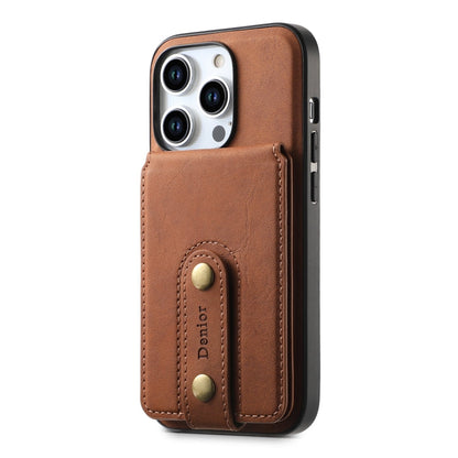 For iPhone 14 Pro Max Denior D14 NK Retro Pattern MagSafe Magnetic Card Holder Leather Phone Case(Brown)