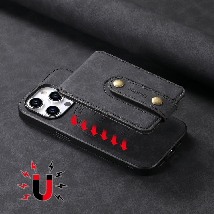 For iPhone 14 Pro Max Denior D14 NK Retro Pattern MagSafe Magnetic Card Holder Leather Phone Case(Black)