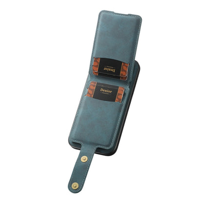 For iPhone 13 Pro Max Denior D14 NK Retro Pattern MagSafe Magnetic Card Holder Leather Phone Case(Blue)