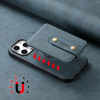 For iPhone 13 Pro Max Denior D14 NK Retro Pattern MagSafe Magnetic Card Holder Leather Phone Case(Blue)