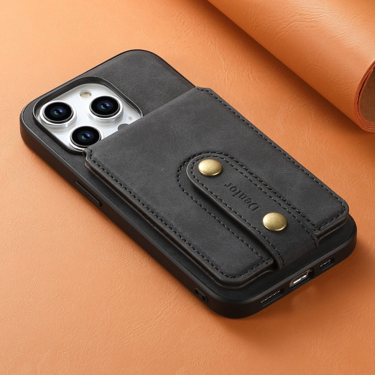 For iPhone 13 Pro Max Denior D14 NK Retro Pattern MagSafe Magnetic Card Holder Leather Phone Case(Black)