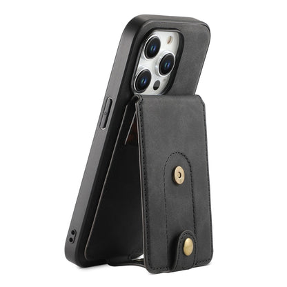 Pour iPhone 12 Pro Max Étui en cuir avec porte-cartes magnétique MagSafe à motif rétro Denior D14 NK (Noir)