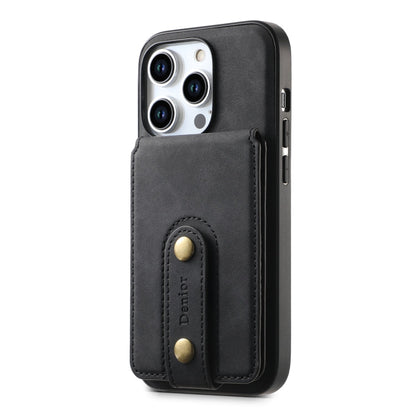 Pour iPhone 12 Pro Max Étui en cuir avec porte-cartes magnétique MagSafe à motif rétro Denior D14 NK (Noir)