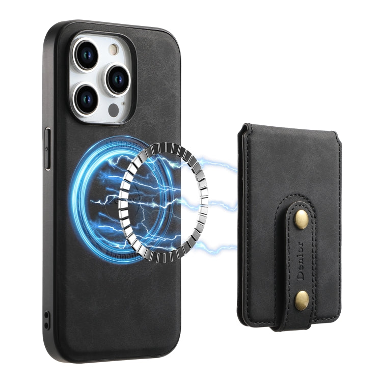 Pour iPhone 12 Pro Max Étui en cuir avec porte-cartes magnétique MagSafe à motif rétro Denior D14 NK (Noir)