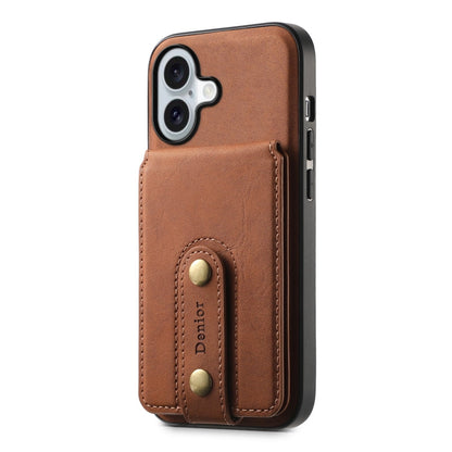 For iPhone 16 Denior D14 NK Retro Pattern MagSafe Magnetic Card Holder Leather Phone Case(Brown)