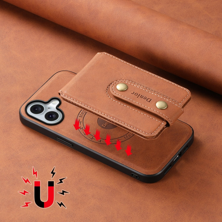 For iPhone 16 Denior D14 NK Retro Pattern MagSafe Magnetic Card Holder Leather Phone Case(Brown)