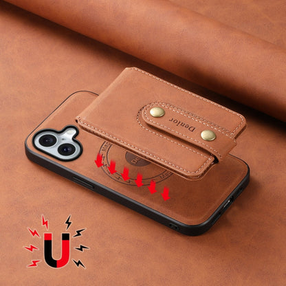 For iPhone 16 Denior D14 NK Retro Pattern MagSafe Magnetic Card Holder Leather Phone Case(Brown)