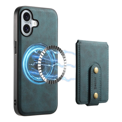 For iPhone 16 Denior D14 NK Retro Pattern MagSafe Magnetic Card Holder Leather Phone Case(Blue)