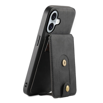 For iPhone 16 Denior D14 NK Retro Pattern MagSafe Magnetic Card Holder Leather Phone Case(Black)