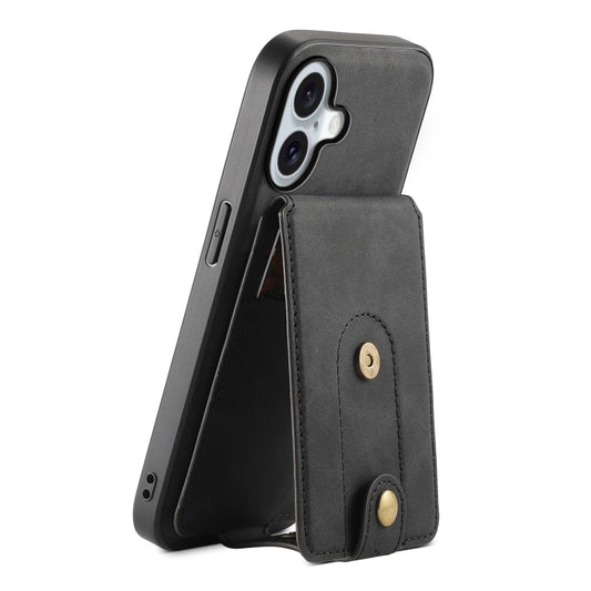 For iPhone 16 Denior D14 NK Retro Pattern MagSafe Magnetic Card Holder Leather Phone Case(Black)