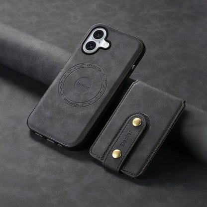 For iPhone 16 Denior D14 NK Retro Pattern MagSafe Magnetic Card Holder Leather Phone Case(Black)