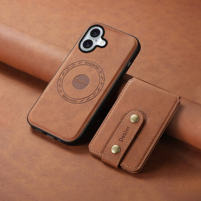 For iPhone 16 Plus Denior D14 NK Retro Pattern MagSafe Magnetic Card Holder Leather Phone Case(Brown)