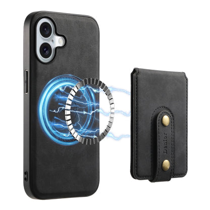 For iPhone 16 Plus Denior D14 NK Retro Pattern MagSafe Magnetic Card Holder Leather Phone Case(Black)