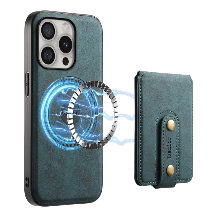 For iPhone 16 Pro Denior D14 NK Retro Pattern MagSafe Magnetic Card Holder Leather Phone Case(Blue)