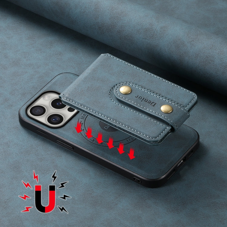 For iPhone 16 Pro Denior D14 NK Retro Pattern MagSafe Magnetic Card Holder Leather Phone Case(Blue)