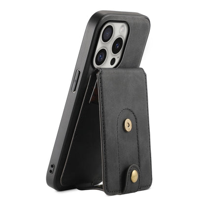 For iPhone 16 Pro Denior D14 NK Retro Pattern MagSafe Magnetic Card Holder Leather Phone Case(Black)