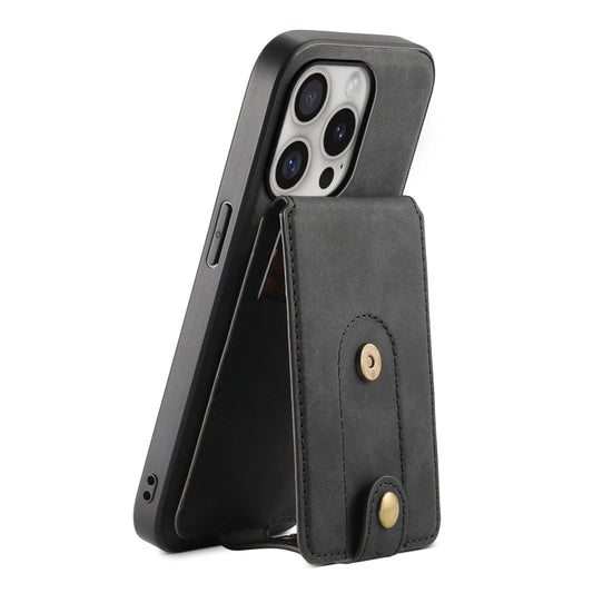 For iPhone 16 Pro Denior D14 NK Retro Pattern MagSafe Magnetic Card Holder Leather Phone Case(Black)