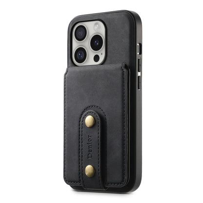 For iPhone 16 Pro Denior D14 NK Retro Pattern MagSafe Magnetic Card Holder Leather Phone Case(Black)