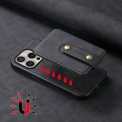 For iPhone 16 Pro Denior D14 NK Retro Pattern MagSafe Magnetic Card Holder Leather Phone Case(Black)
