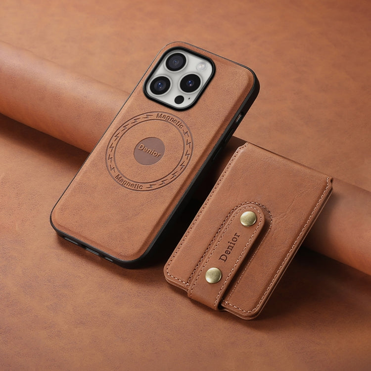 Pour iPhone 16 Pro Max Denior D14 NK Étui de Téléphone en Cuir à Motif Rétro avec Porte-Cartes Magnétique MagSafe (Marron)