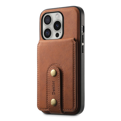 Pour iPhone 16 Pro Max Denior D14 NK Étui de Téléphone en Cuir à Motif Rétro avec Porte-Cartes Magnétique MagSafe (Marron)