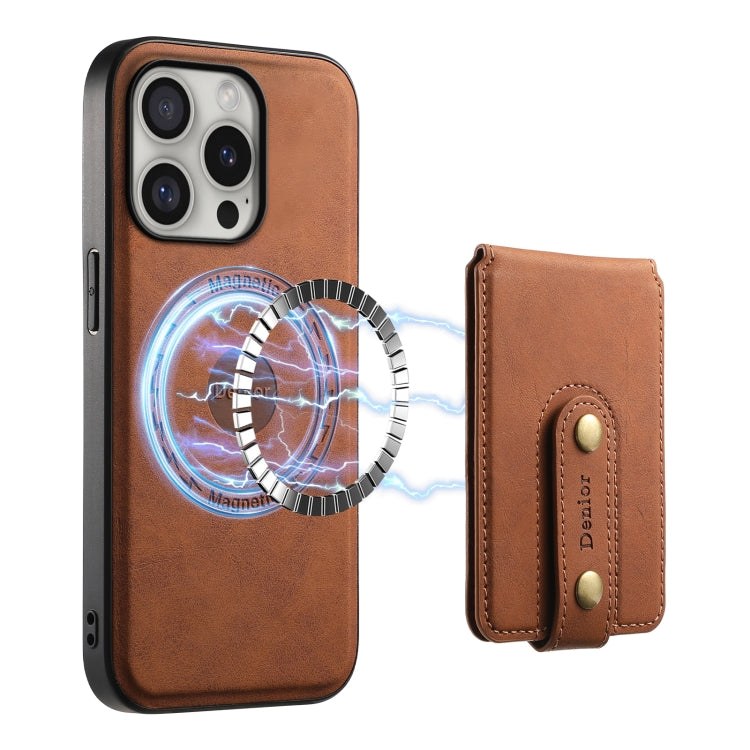 Pour iPhone 16 Pro Max Denior D14 NK Étui de Téléphone en Cuir à Motif Rétro avec Porte-Cartes Magnétique MagSafe (Marron)