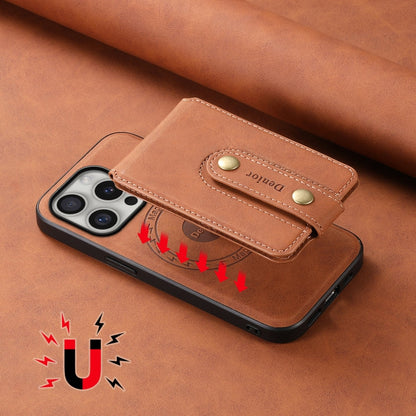 Pour iPhone 16 Pro Max Denior D14 NK Étui de Téléphone en Cuir à Motif Rétro avec Porte-Cartes Magnétique MagSafe (Marron)