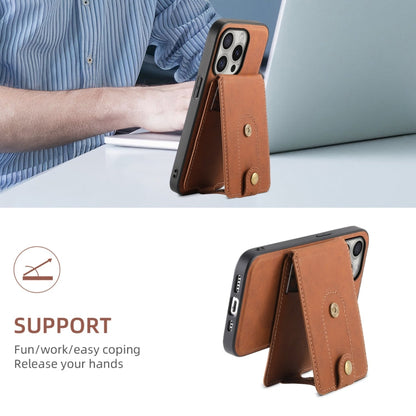 Pour iPhone 16 Pro Max Denior D14 NK Étui de Téléphone en Cuir à Motif Rétro avec Porte-Cartes Magnétique MagSafe (Marron)