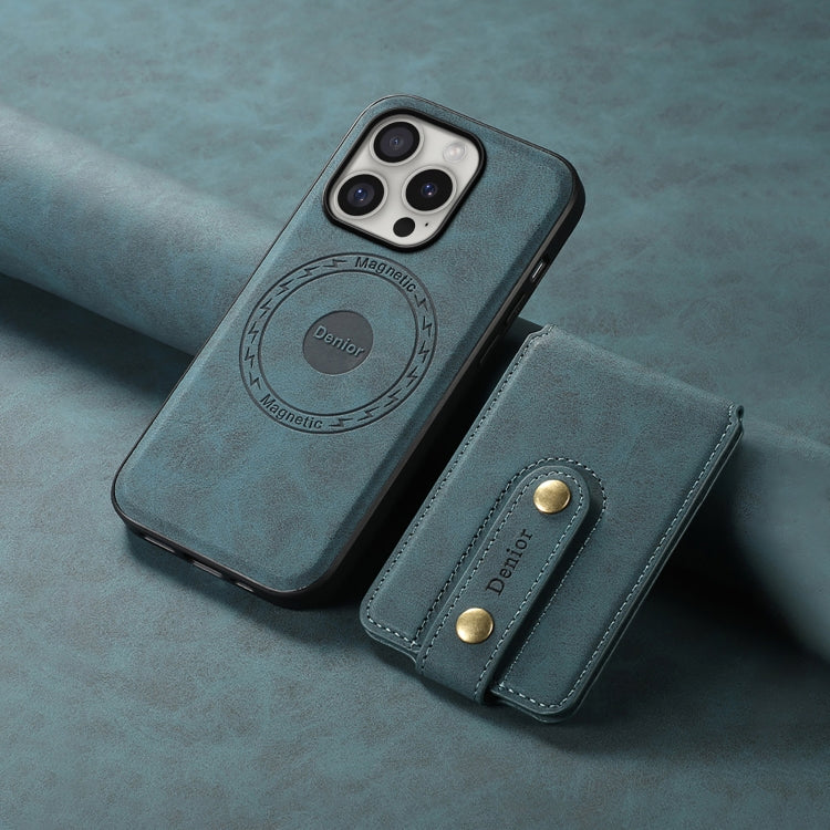 For iPhone 16 Pro Max Denior D14 NK Retro Pattern MagSafe Magnetic Card Holder Leather Phone Case(Blue)