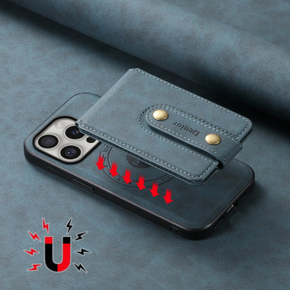 For iPhone 16 Pro Max Denior D14 NK Retro Pattern MagSafe Magnetic Card Holder Leather Phone Case(Blue)