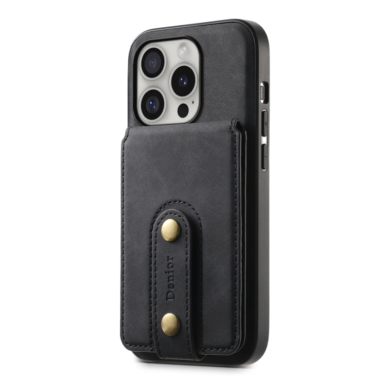 Pour iPhone 16 Pro Max Denior D14 NK Rétro Motif MagSafe Support de Carte Magnétique Étui en Cuir (Noir)