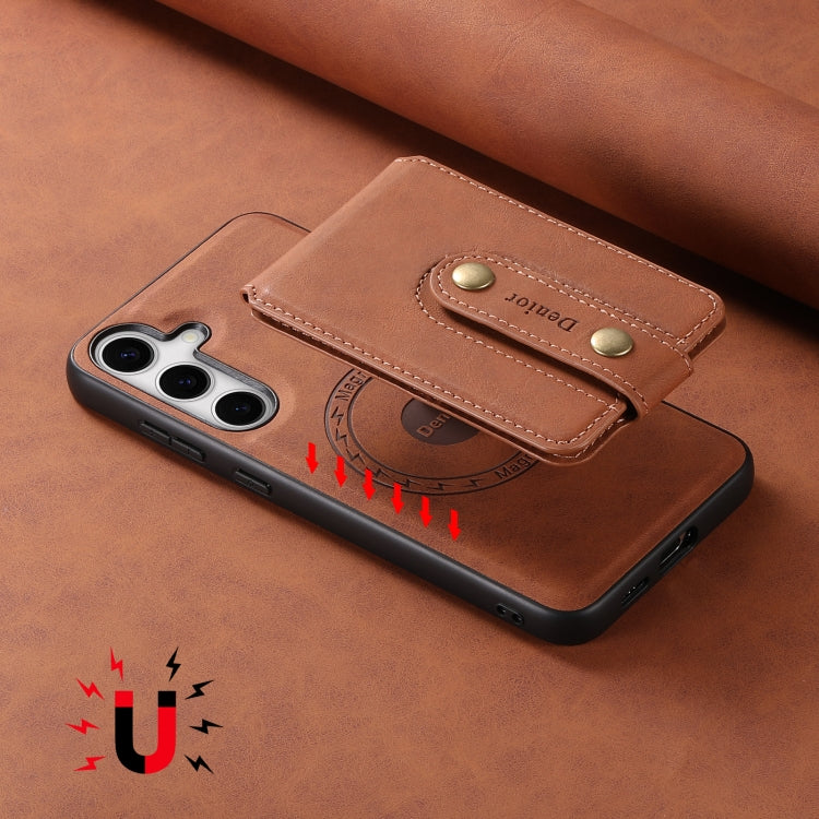 For Samsung Galaxy S24+ 5G Denior D14 NK Retro Pattern MagSafe Magnetic Card Holder Leather Phone Case(Brown)