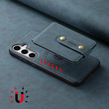 For Samsung Galaxy S24 5G Denior D14 NK Retro Pattern MagSafe Magnetic Card Holder Leather Phone Case(Blue)