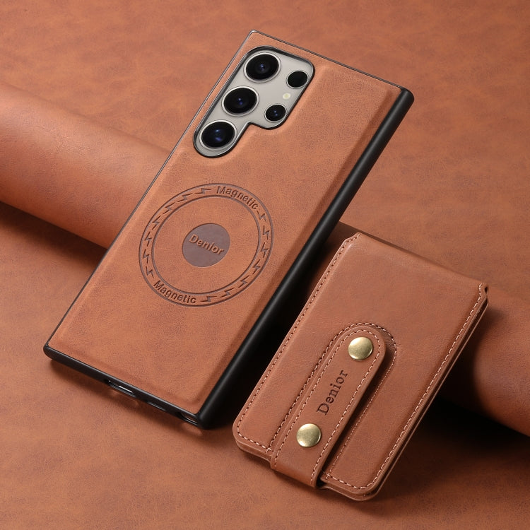 For Samsung Galaxy S23 Ultra 5G Denior D14 NK Retro Pattern MagSafe Magnetic Card Holder Leather Phone Case(Brown)