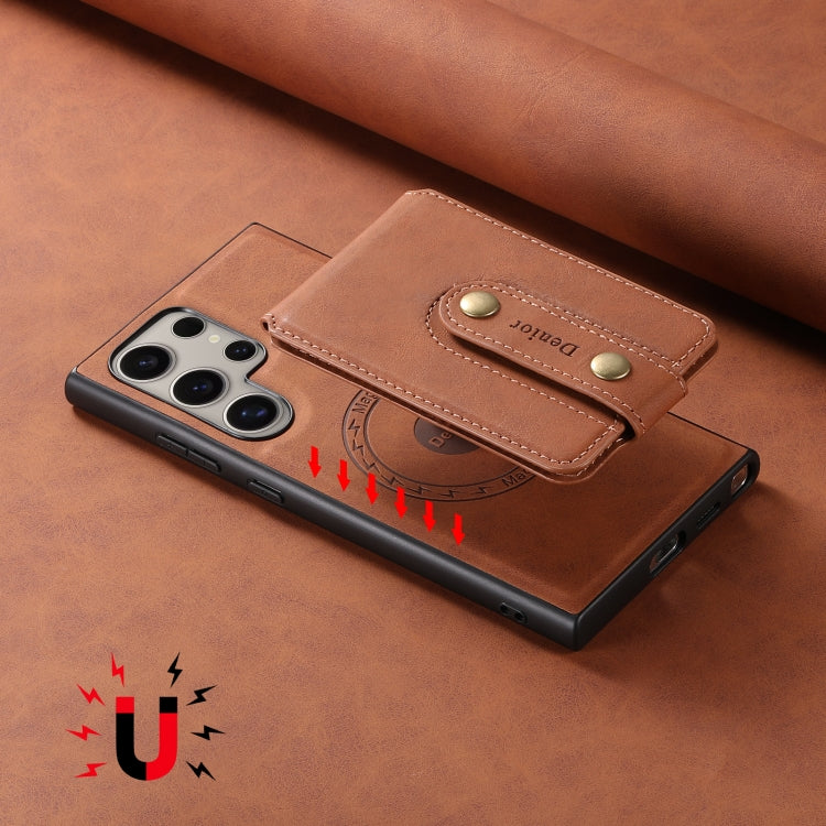 For Samsung Galaxy S23 Ultra 5G Denior D14 NK Retro Pattern MagSafe Magnetic Card Holder Leather Phone Case(Brown)